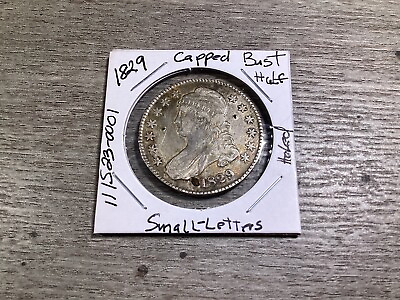 #ad 1829 Capped Bust Half Dollar 89% Silver Holed w Small Letters 111523 0001 $149.95