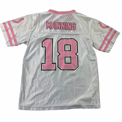#ad Peyton Manning #18 Indianapolis Colts Reebok Pink Jersey Girls Youth Sz XL HOF $9.79