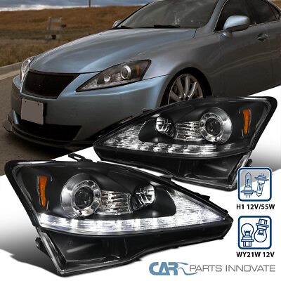 #ad Black Fits 2006 2010 Lexus IS250 IS350 LED Signal Strip Projector Headlights LR $299.95