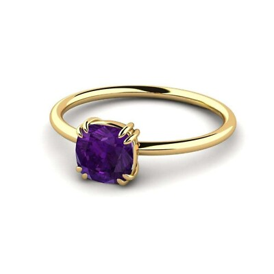 #ad Amethyst Brilliant Cut Cushion 6.00mm Solitaire Ring With Yellow Gold Plated $28.50