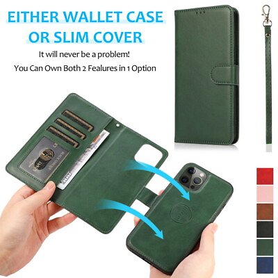 #ad 2 in 1 Removable Magnetic Leather Wallet Case Cover For iPhone 11 12 13 14 15 XS $11.99