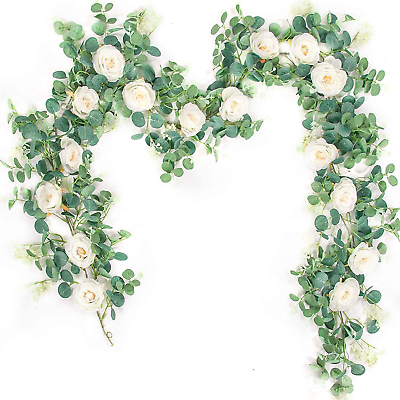 #ad 2 Pcs 13Ft Artificial Eucalyptus Flower Garland with Fake Rose Vine Seeded $25.25