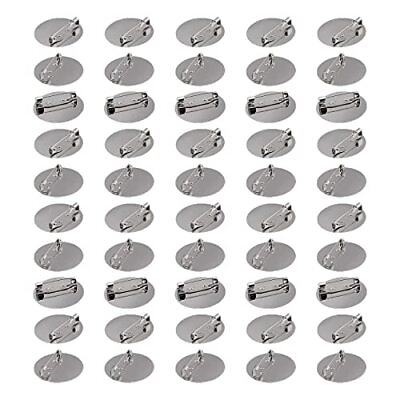 #ad 50PCS Flat Brooch Clasps Pin Back Metal Safety Pin Disk Base with Locking 1.5cm $18.82