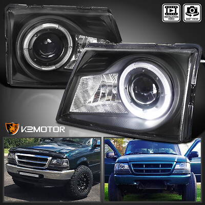 #ad Black Fits 1998 2000 Ford Ranger LED Halo Projector Headlights Lamps 98 00 LR $91.38