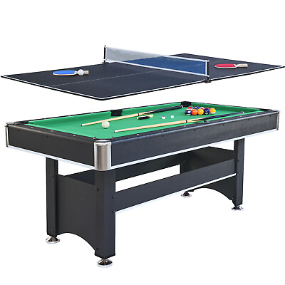 #ad 6 FT Pool Table with Table Tennis Top Black with Green Felt Indoor Gaming Desk $549.00
