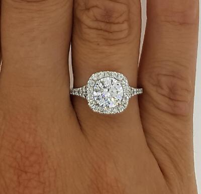 #ad 3 Ct Halo Split Shank Round Cut Diamond Engagement Ring VS2 G White Gold 14k $5060.00