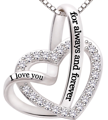 #ad Jewelry Sterling Silver quot;I Love You for Always and Foreverquot; Love Heart Cubic Zir $51.25