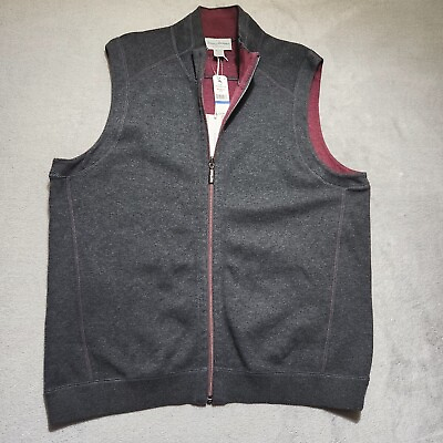 #ad Tommy Bahama Reversible Full Zip Vest Men#x27;s XL Gray Red Cotton Flip Side Classic $39.98