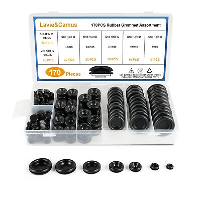 #ad 170PCS Rubber Grommet Kit Closed Rubber Hole Plug Rubber Grommets for Wiring P $13.66