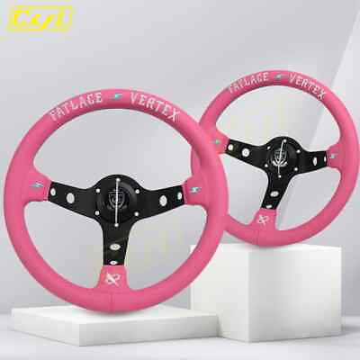 #ad JDM Pink Color Vertex 13inch Steering Wheel Deep Dish Leather Steering Wheel $82.85