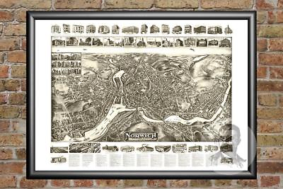 #ad Old Map of Norwich CT from 1912 Vintage Connecticut Art Historic Decor $59.99