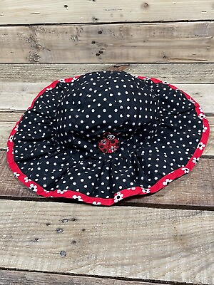 #ad Ladybug Reversible Baby Bucket Sun Hat 10” Red Black Flowers Polka Dots OSFM Cap $8.54