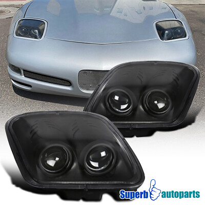 #ad Fit 1997 2004 Chevy Corvette C5 Dual Projector Headlights Black Front Lamp 97 04 $238.98