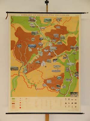 #ad Rhineland Palatinate And Saarland Lernkarte 1964 Schulwandkarte Wall Map $176.66