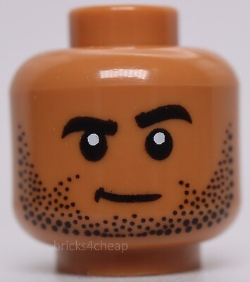 #ad Lego Medium Nougat Head Dual Sided Black Eyebrows and Stubble Neutral Lopsided $1.49