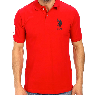 #ad NEW U.S. Polo Assn. Mens Collared Short Sleeve Polo Shirt Applique Red XL NWT $25.00
