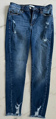 #ad KANCAN Mid Rise Ankle Skinny Jeans size 27 Blue Distressed raw hem cut# 39642 $19.99