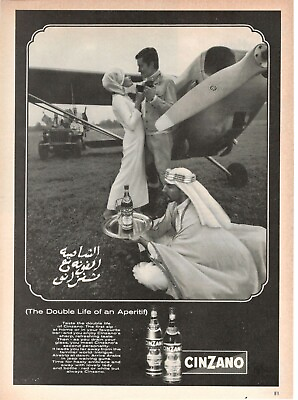 #ad Vermouth White Cinzano 1968 Advertising#x27; Vintage Aperitif Arab Air Pair $36.67