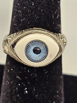 #ad Vintage Evil eye ring Size 7 good luck charm ward off evil spirits Iris Blue USA $19.95