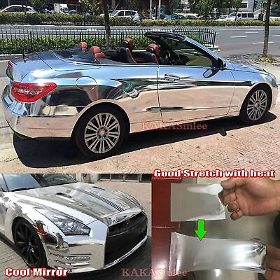 #ad Full Car Wrap Silver Stretchable Mirror Chrome Metal Vinyl Sticker Air Free US $273.23