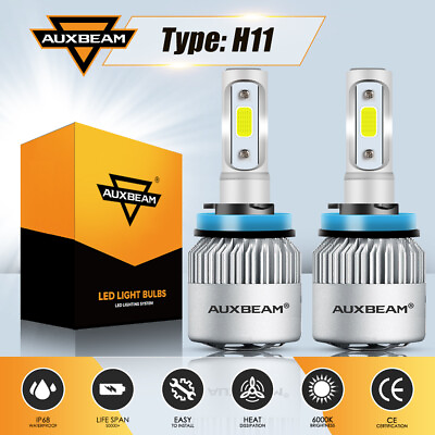 #ad Auxbeam H11 LED Headlight Bulbs Conversion Kit 72W 6500K H9 High H8 Low Beam S2 $21.99