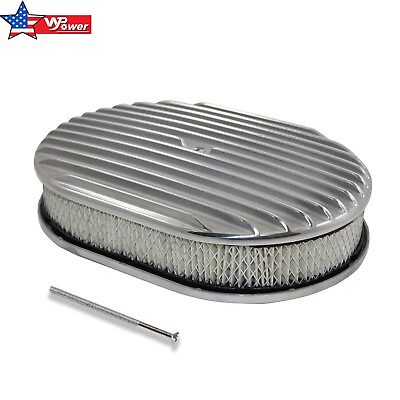 #ad 12quot; Oval Full Finned Air Cleaner Polished Aluminum For SBC Chevy BBC Ford Mopar $56.99