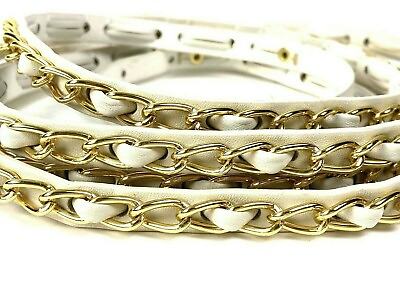 #ad Women#x27;s Double Wrap Belt White Leather amp; Gold Chain One Size $22.97