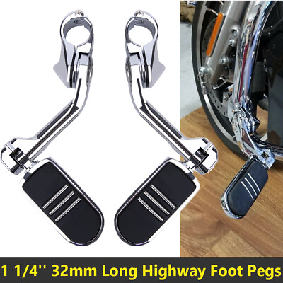 #ad Chrome 1 1 4quot; Long Angled Adjustable Highway Footpegs Foot Peg Mount For Harley $62.89