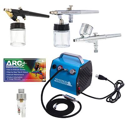 #ad #ad 3 Master Airbrush Set System Air Compressor Kit Hobby Craft Paint Cake Tattoo $149.99