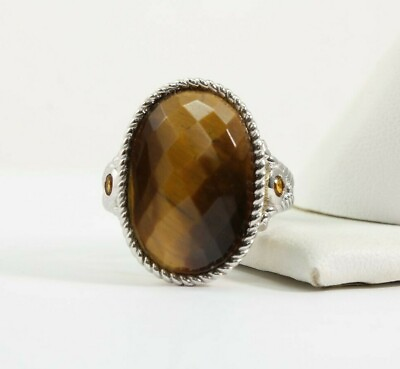 #ad Sterling Silver Oval Faceted Tigers Eye Ring Size 7.5 6.6 Grams FS $40.49