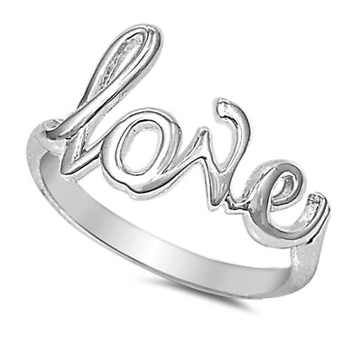 #ad Sterling Silver Love in Script Ring Word New 925 Promise Band Sizes 3 14 $11.59