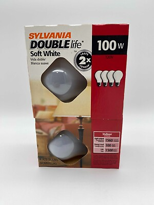 #ad NOS Sylvania Double Life Soft White 4 Pack A19 100w Light Bulbs Made in USA $10.20
