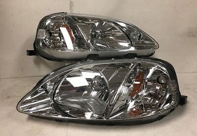 #ad Chrome Housing Clear Lens Amber Reflector Headlights Lamps For 99 00 Honda Civic $70.99
