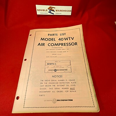 #ad 1968 Quincy Model 40WTV Air Compressor Parts List Form 40WTVRC 1 $14.99
