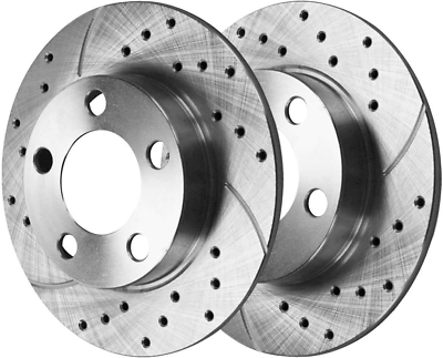#ad Autoshack PR41367DSZPR Rear Drilled Slotted Brake Rotors Silver Pair of 2 Driver $62.99