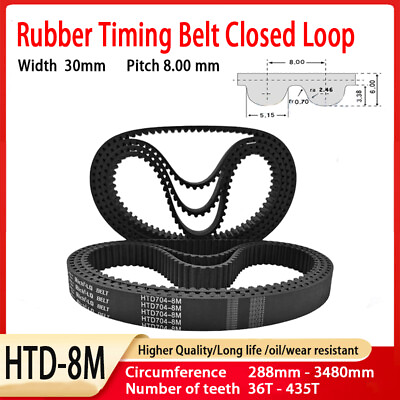 #ad 8mm Pitch 8M Series 30mm Wide HTD Single Sided Toothed Timing Belts High Quality $45.59