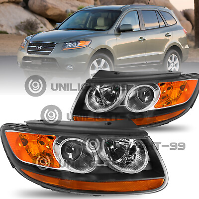 #ad For 2007 2012 Hyundai Santa Fe Halogen 6pin Headlights Black OEM Headlamps LR $160.39