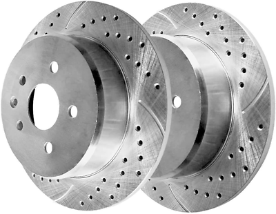 #ad Autoshack Rear Drilled Slotted Brake Rotors Silver Pair of 2 Driver and Passenge $84.99