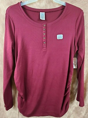 #ad Large Time and Tru Maternity Long Sleeve Tee Ruched Side Womens Size 12 14 Wine $9.99
