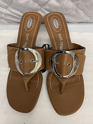 #ad Dr Scholls Sandals Womens 9m Original Collection Wood Heel Leather Buckle Beach $19.50