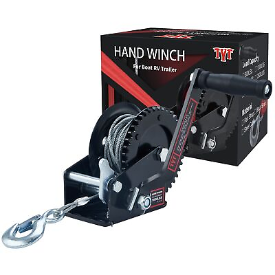 #ad 1600lbs Hand Winch Hand Crank Strap Gear Winch ATV Boat Trailer With 26ft Cable $41.99