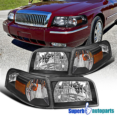 #ad For 2006 2011 Mercury Grand Marquis Black Headlights Turn signalParking Light $159.98
