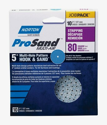 #ad Norton ProSand Multi Air Hook amp; Loop 5quot; SANDING DISCS 80 Grit 10 pk 07660703223 $19.65