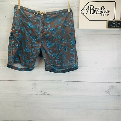 #ad Toes on the Nose Mens Board Shorts Blue Gray Floral Drawstring Waist Size 36 $14.44