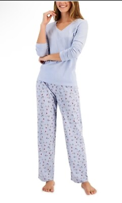 #ad 2PCS Charter Club Women#x27;s Size Large Cotton Holiday Printed Pajama Set Blue NwT $15.00