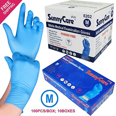 #ad 1000 SunnyCare #8202 Nitrile Exam Gloves Chemo Rated Powder Free Vinyl Latex M $38.99