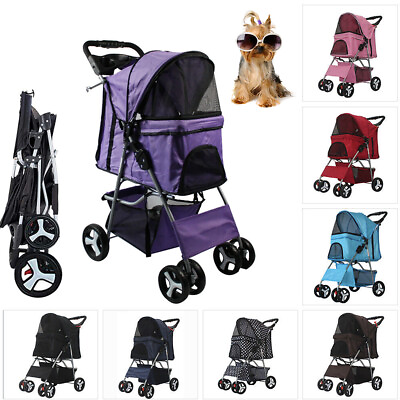 #ad Pet Dog Stroller 4 Wheel Foldable Cat Puppy Travel Carriage with Storage Basket $56.99