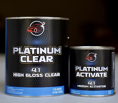 #ad Platinum Clear 4:1 Automotive 2K High Gloss QUART Size Clearcoat Kit w Hardener $39.99
