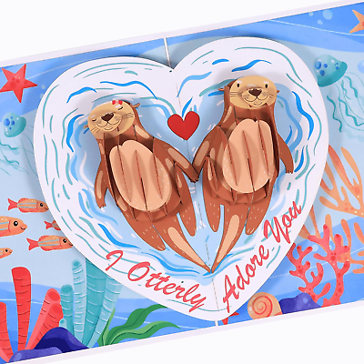 #ad Pop up Valentines Day Cards 3D Happy Otter Popup Anniversary Cards Romantic Bi $7.95