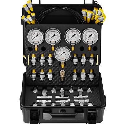 #ad VEVOR Hydraulic Pressure Test Kit 5 Gauges 13 Couplings 14 Tee Connectors 5 Hose $124.99